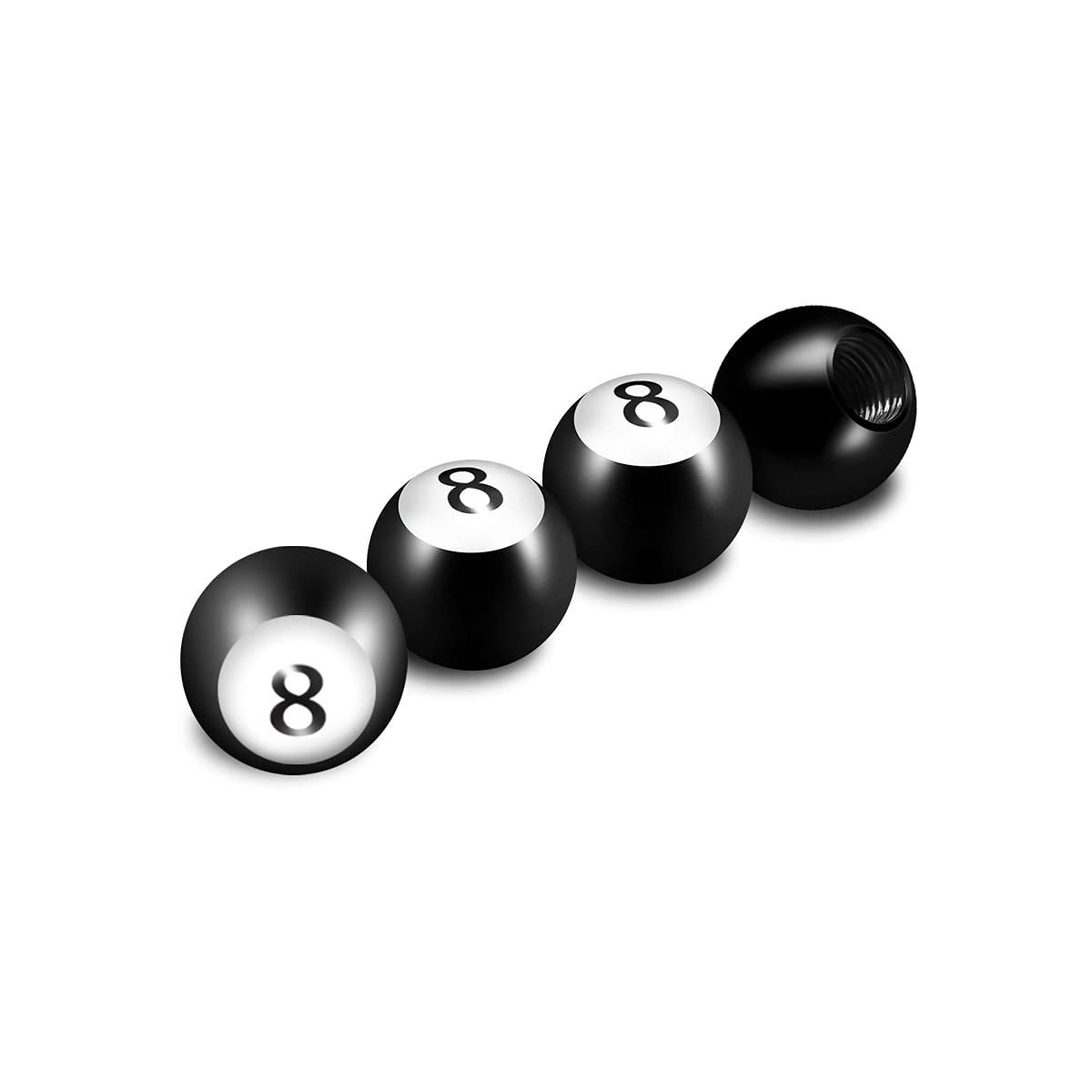 Car Wheel Tire Valve Stem Caps/Covers, 4 Pack Number 8 Round Ball Valve Stem Caps, Leakproof Water-Resistant, Universal Fit for Most Vehicles, Automotive Exterior Decoration for Men and Women (Black)