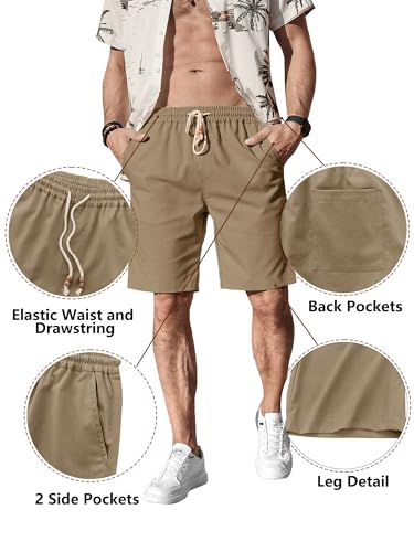 Image of Comdecevis Men's Linen Shorts Casual Elastic Waist Drawstring Summer Beach Vacation Yoga Golf Shorts with Pockets