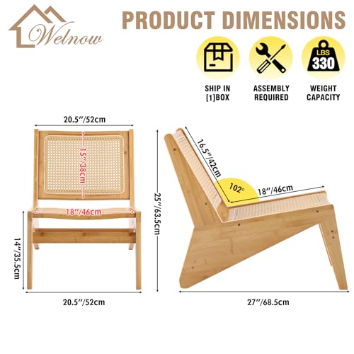 Welnow Mid Century Rattan Accent Chair, Bamboo Wood Lounge Chair with Woven Cane Backrest, Low Armchair for Living Room, Bedroom, Balcony or Reading Corner, Natural - view 1