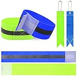 【6er Set Reflektorbänder】 Das set enthält 4 stück reflektor armband(15 x 5 cm/) und 2 stück reflektor anhänger(9 x 5 cm/), inklusive zwei farben, grün und blau.
