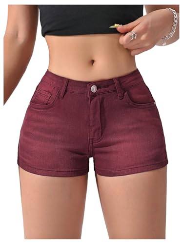 WDIRARA Women's Low Waist Button Skinny Denim Shorts Streetwear Stretch Shorts