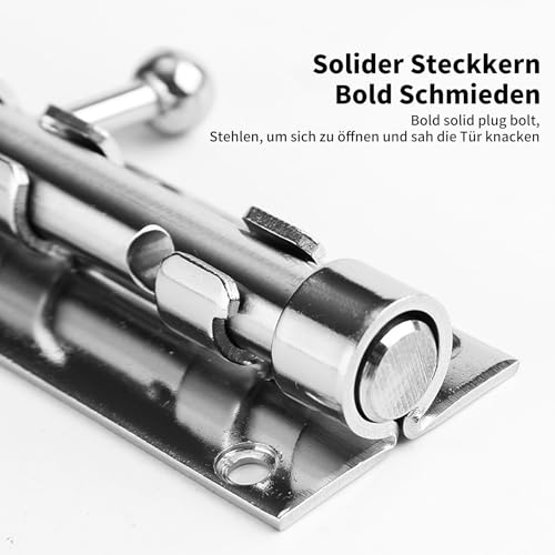 Alriedy Stainless Steel Door Bolt 304, Lock Bolt with Padlock Hole, 14 mm Bolt for Home Garden, Gate, Fence, Safety Lock - Image 3