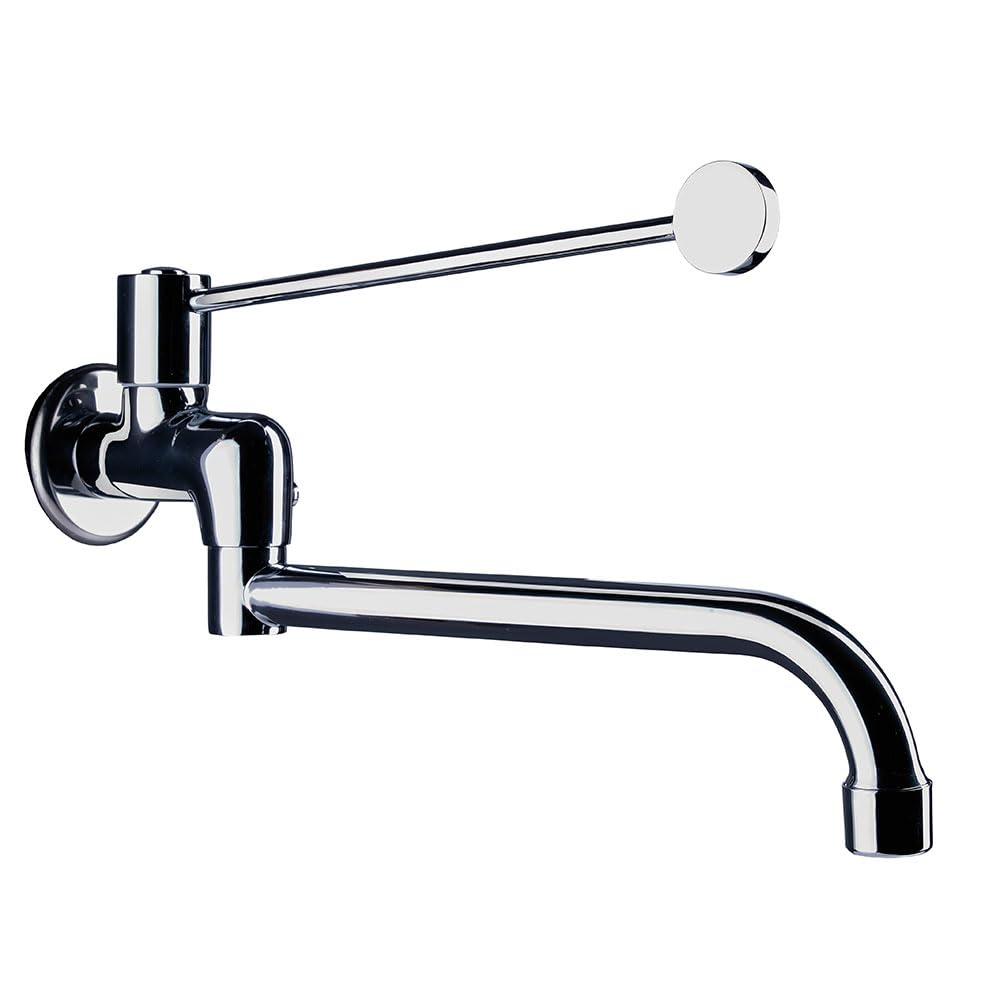 Kibath Shiny Chrome L162554 Medical Wall Swivel Spout Tap. Ideal For Use In Healthcare Environments With Long Lever Drive, Gloss Chrome