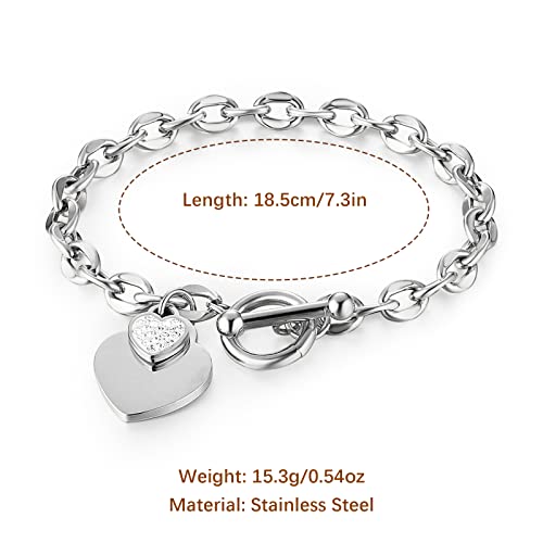 HZMAN Stainless Steel Silver/Rose/18k Gold Plated Zircon Heart Bracelet for Women Romantic Gift Toggle Clasp Link Bracelets2