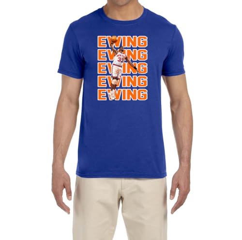 New York Patrick Ewing Text Pic Shirt T-Shirt Adult Large Blue