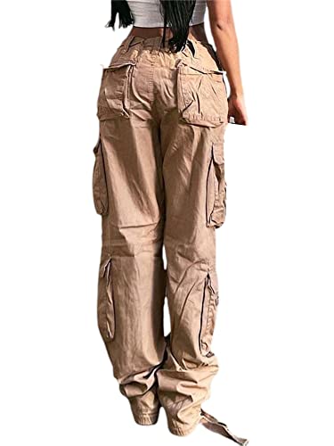 Franhais Women's Baggy Denim Pants High Waisted Y2K Wide Leg Oversized Plus Size Boyfriend Cargo Jeans Streetwear Trousers Khaki #TOP2