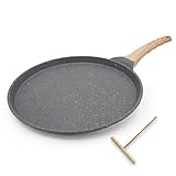 Bobikuke Antihaft-Crêpes-Pfanne, 30 cm, Aluminiumguss, Pfannkuchenpfanne, Induktionsgeeignet, Schwarz