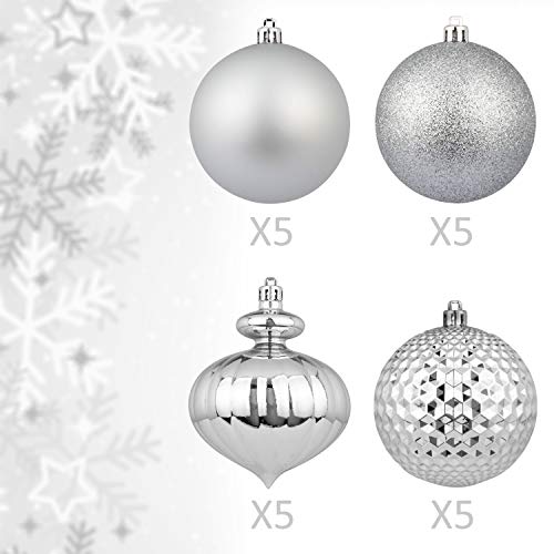 Ki Store Silver Christmas Balls 20Pcs 3.15-Inch Christmas Tree Decoration Ornaments For Xmas Tree Holiday Wreath Garland Decor Ornaments Hooks Included #TOP1