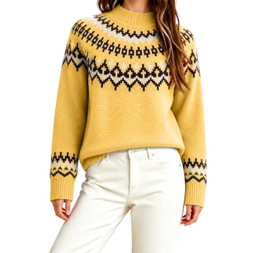 Sweaters for Women Mock Neck Fair Isle Knit Pullover Relaxed Fit Fall Tops - image 1