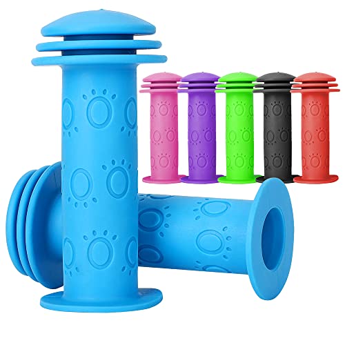 Fahrradgriffe Kind - Lenkergriffe für Kinder Fahrräder, Roller, Dreiräder, Laufräder 22mm, Prallschutz, lang 105mm (Blau)