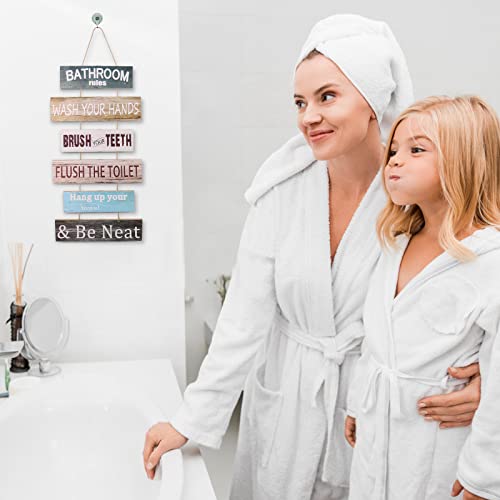 HANTAJANSS Bathroom Wall Decor Sign Bathroom Rules Wall Art Funny Rustic Bathroom Rules Sign Farmhouse Bathroom Wooden Hanging Sign for Toilet Bathroom Restroom Wall Decor - Image 6