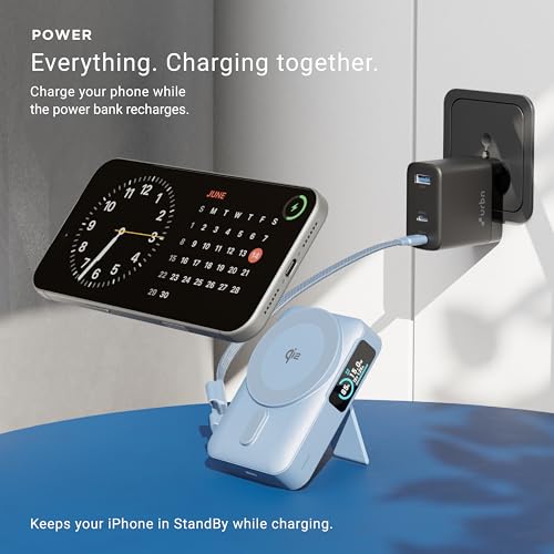 Image of URBN 10000mAh Flux Qi2 MagSafe Power Bank with Ai Powered Smart TFT Display | 15W Magnetic Fast Wireless Charging | 20W USB-C in-Built Cable for Charge & Recharge | Travel Friendly (Black)