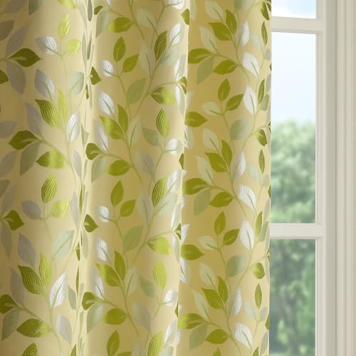 Stuffique Polyester Eyelet Leaves Pattern Curtain 7 Feet Long, Pack of 1 (Green)