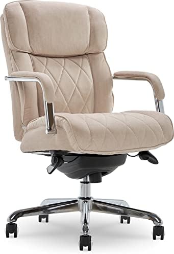 La-Z-Boy Sutherland Quilted Leather Executive Office Chair with Padded Arms, High Back Ergonomic Desk Chair with Lumbar Support, Cream Microfiber Fabric