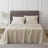 Talasily Linen Sheets Queen Linen Bed Sheet, 4 Piece Breathable Linen Cotton Sheets Queen Size Set, Linen Cotton Blend Sheets for All Seasons- Deep Pockets, Easy-Fit, (Queen, Beige)