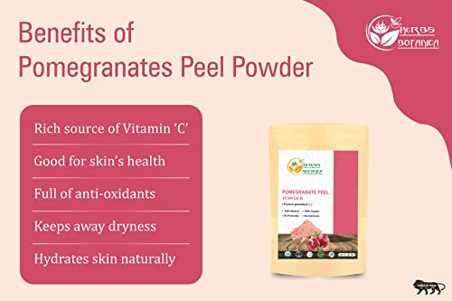 Herbs Botanica Pomegranate Peel Powder 5.3 Oz / 150 Gms, Natural Punica Granatum | Promote Youthful Skin | Gluten Free & Non Gmo | Skin Care #TOP5