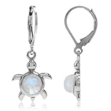 Silvershake Natural Moonstone 925 Sterling Silver Turtle Leverback Dangle Earrings