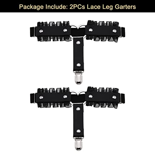 Alisikee 2Pcs Adjustable Heart Lace Leg Garter With Anti-Slip Clips, Elastic Fashion Thigh Garters For Women, Black #TOP7