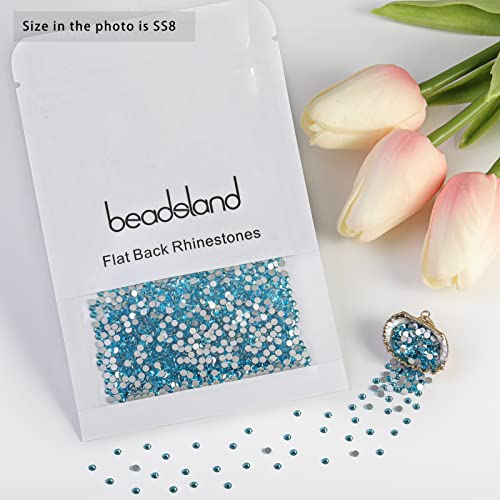 Image of Beadsland Flat Back Crystal Rhinestones,Aquamarine, SS8, 1440pcs | Round Glass Gems, 2.3-2.5mm, for Nail Art Craft, Glue Fix
