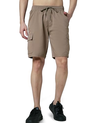Image of TECHNOSPORT Men's Solid Slim Fit Sports Shorts TS Flexi Quick Dry Polyester Drawstring with Pockets UPF50+ for Gym Running Workout Anti Odour
