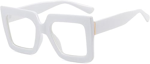 Miniatura 3 de Lentes cuadrados de gran tamaño para luz azul para mujeres y hombres, marco grueso, anteojos grandes para computadora sin receta (blanco)