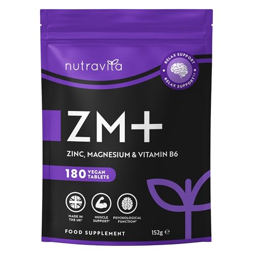 Nutravita ZM+ Supplements for Men & Women - 180 High Strength Tablets (6 Months) - Vegan Supplement Zinc Magnesium Vitamin B6 - Sleep Aid Muscle Recovery Supports Testosterone Levels - UK Made