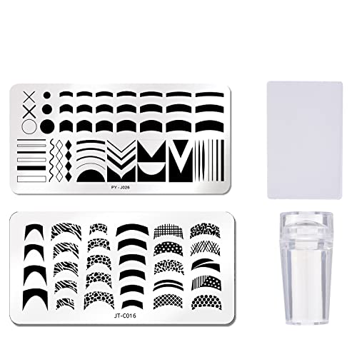 2 Pcs Nail Stamping Plates French Tip Pictures Nail Art Stamping Template Stainless Steel Nail Design Stencil Tools Nail Design Stamp French Tip Stamp With 1 French Tip Nail Stamp 1 Scraper #TOP1