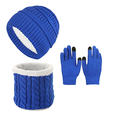 Photo 1 of 3Pcs Kids Winter Beanie Hat Scarf Gloves for 1-10 Years boys girls Set, Toddler Hats Gloves Scarf Set Blue 5-10 Yrs