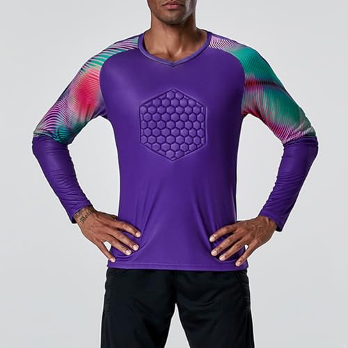 Runhomal - Camiseta de portero para hombre, con protección acolchada, traje de fútbol, manga larga, deportes de correr, Uniforme para adultos, S-4XL, C Morado., 4XL