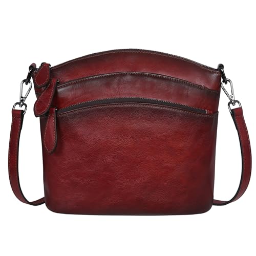Image of HESHE Crossbody Bags for Women Genuine Leather Purses with Multi-Pockets Vintage Ladies Small Shoulder Satchel Bag