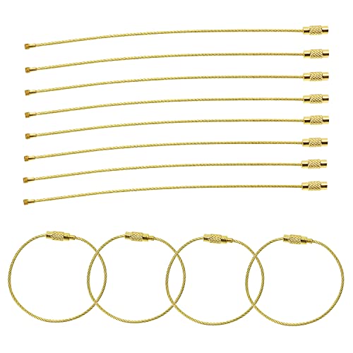 Mini Skater 6inch Key Rings Keychain Stainless Steel Wire Keychains Cable Heavy Duty Luggage Tags Loops Tag Keepers 1.5mm Tag Rope DIY Hanging Tool(12Pcs,Golden)