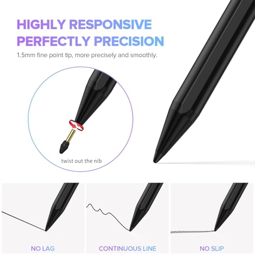 Image of JAMJAKE Stylus Pen 2X Fast Charge Active Pencil Compatible with 2018-2025 Apple iPad Pro 11 inch /12.9 inch /M4, iPad Air 3 /4 /5 /M2 /M3, iPad 6-11, iPad mini 5 /6 Gen-Black