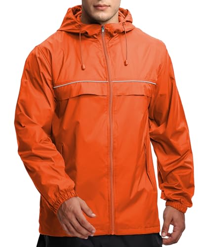 GEEK LIGHTING Men\'s Waterproof Hooded Rain Jacket, Lightweight Raincoat for Outdoor Camping Hiking Running Travel