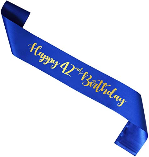 Blue Happy 42nd Birthday sash, Gold Foil Man Woman 42 Years Birthday Gift, Party Supply, Accessories