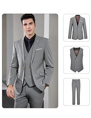 Wangyue Slim Fit Suits For Men Grey 3 Pieces Suits Double Breasted Vest Suits Size M For Wedding 40 #TOP3