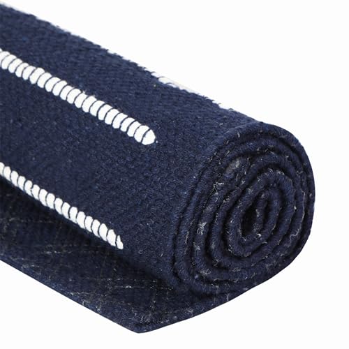 Image of Pure cotton anti-skid, machine wash yoga mat. 73inches x 24inches, 5mm thickness (5mm (Dark Blue))