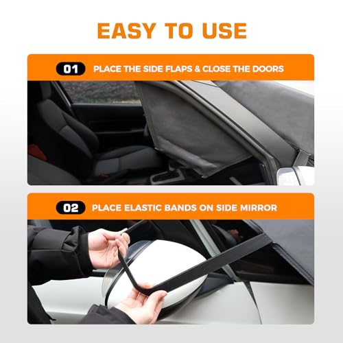 Image of Kingfun Windshield Cover for ice and Snow - Windshield Frost Cover for Most Cars, SUVs, Trucks - Ice, Frost, Wind car Windshield Snow Cover, Best Winter Gifts Car Accessories - Medium (69 inchx42 inch)