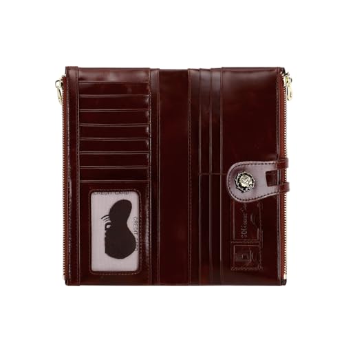 Image of Women's RFID Blocking Wallet Soft Leather Clutch, Coffee | Money Purse, Slim Card Holder Organizer, Zip Pocket
