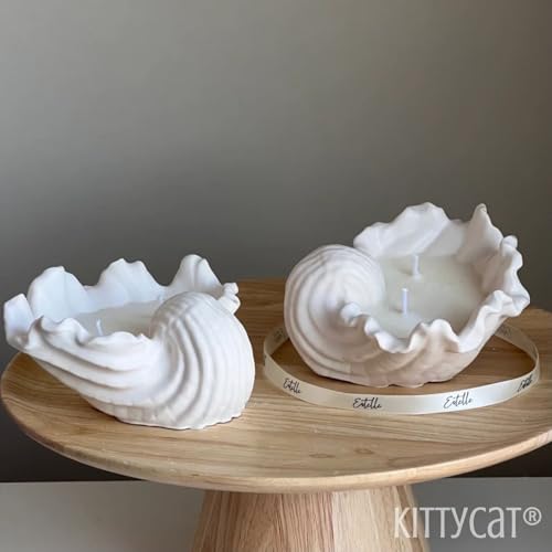 Image of Kitty Cat Aesthetic Soy Wax Scented Candles | Reusable Concrete Sea Shell Jars | Vanilla Aroma | 12+ Hours Burn Time | Perfect Home Decor for Bedroom, Office & Hostel (Wave Shell Candle)