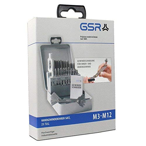GSR Juego de terrajas de roscar 23 piezas M3-M12 machos de roscar + giramachos + Galgas HSS-G Acero de alta velocidad