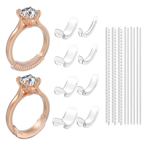 Image of Likimar Ring Size Adjuster for Loose Rings - 8 Clip-on Spacers & 6 Coils | Stop Spinning Instantly, 8 Clip-on Spacers & 6 Spiral Adjusters, Fit Band Width 1mm-10.5mm, Safe & Comfortable for Daily Wear