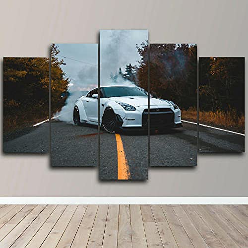 Impression abstraite voiture de sport en 5 panneaux : cadre 3D YUANJUN déco murale