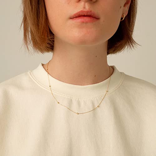 14K Real Gold Beads Station Necklace For Women | 14K Gold Ball Beads Station Necklaces | Beaded Pendant Necklace | Dainty Layering Jewelry | Gifts For Christmas, 18" #TOP2