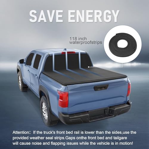 CARMOCAR Soft Tri-Fold Truck Bed Tonneau Cover for 2007-2022 Replacement for Chevy Silverado GMC Sierra 5.8ft Waterproof Tonneau Covers Top Mount Assembly LED Lamp - Thumbnail 5