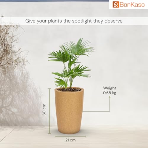 Image of BonKaso 18 inch Beige Pot - Tall, Durable & Lightweight Polymer Round Tower Planter for Indoor & Outdoor Use: Home, Office, Garden & Balcony (Gamla /Gamale)