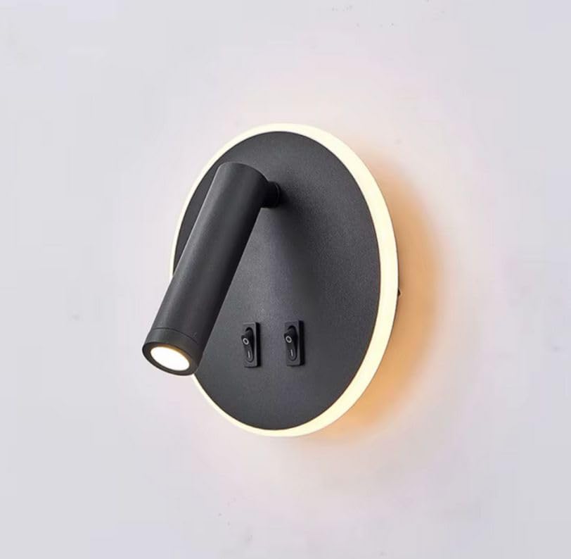 PAPUQ Aplique LED de pared orientable y giratorio, lacado Negro mate, led 3+9W y 1200 lúmenes, tono de luz cálida 3000K.