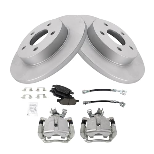 Image of TRQ Rear Brake Pad and Rotor Set Ceramic Coated Rotors Calipers Compatible with 2005-2008 Chevrolet Cobalt 2008-2010 HHR 2007-2009 Pontiac G5 2004-2007 Saturn Ion