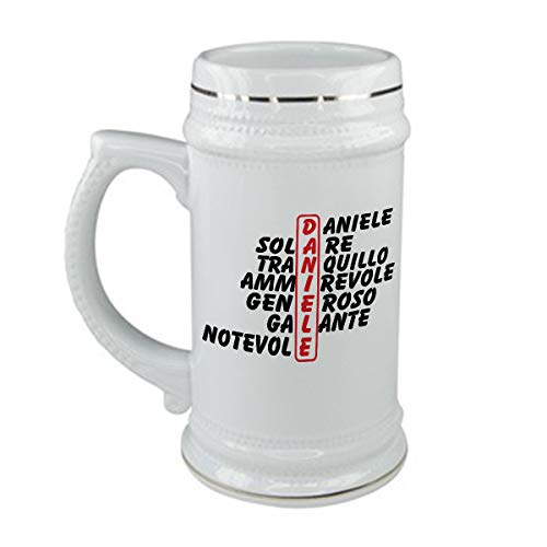 Boccale da birra Compleanno - Daniele e aggettivi simpatici - evento - in ceramica - capienza 50 cl - idea regalo