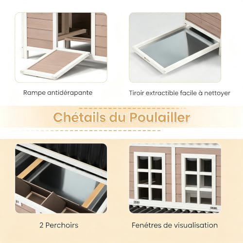 YODOLLA Poulaille en Bois 86 x 86 x 100 cm 3 Nichoirs, Marron – vue 3