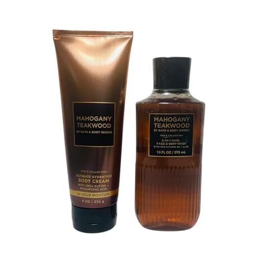 Bath & Body Works Mahogany Teakwood Men's 3-in-1 Hair, Face & Body Wash and Body Cream 2 Piece Set